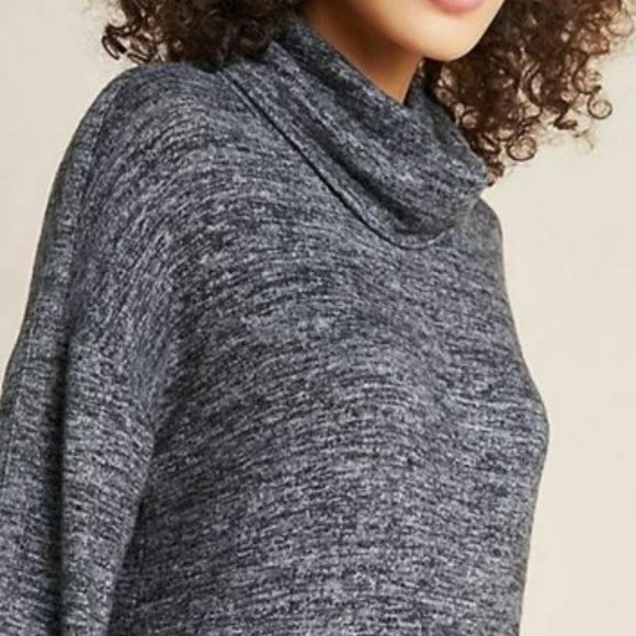 NWOT Anthropologie Gray Turtleneck Cowl Neck Swing Fit Flare Sweater Knit Size L - Picture 4 of 4